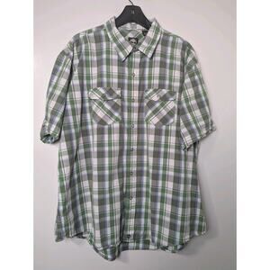 Timberland Pearl Snap Shirt Mens Size XXL Green Plaid Short Sleeve Pockets